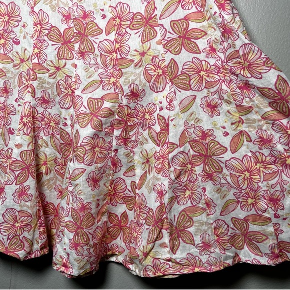 JM Collection y2k Women 100% Linen Skirt Medium Pink White Circle Floral Coconut - Picture 6 of 9